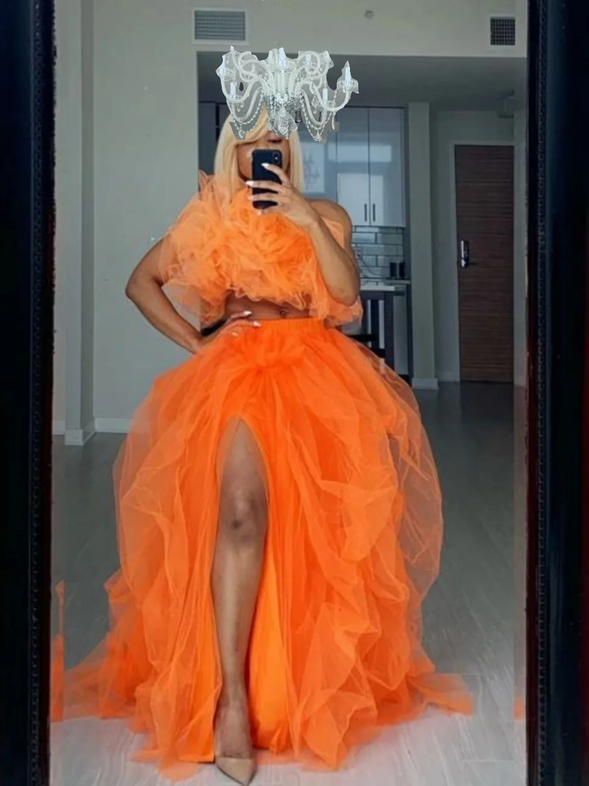 

Эластичная свободная пышная юбка с высокой талией, уличная повседневная длинная пышная юбка, однотонный тюль в горошек