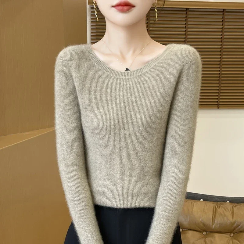 

Women Round Neck Sweater Autumn Winter Slim Basic Pullover Merino Wool Soft knit Solid Color Long Sleeve Tops Popular Clothes