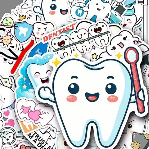 

50 Sheets Protect Teeth Cartoon Stickers For Kids Students Graffiti Laptop Stationery Luggage Cute Sticker Dental Clinic Gifts