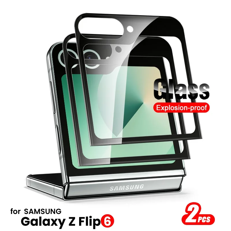 Samung ZFlip 6 Case 2Pcs 9H Tempered Glass Full Cover Outer Screen Protector For Samsung Galaxy Z Flip6 Flip 6 Z6 ZFlip6 5G 2024