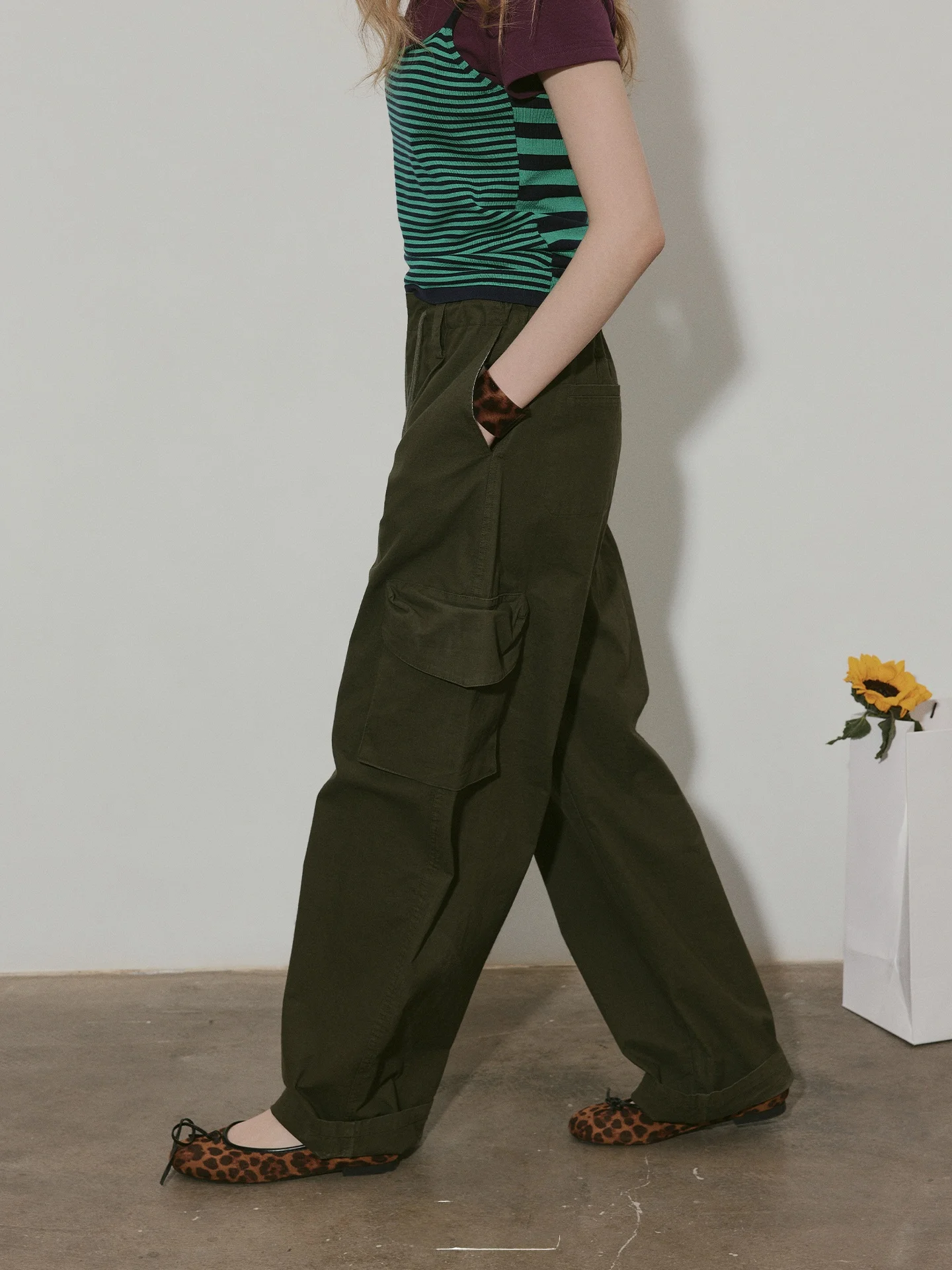 

Relez Retro Design Drawstring Waist Wide Leg Pants Women Summer Multiple Pockets Loose Casual Cotton Trousers