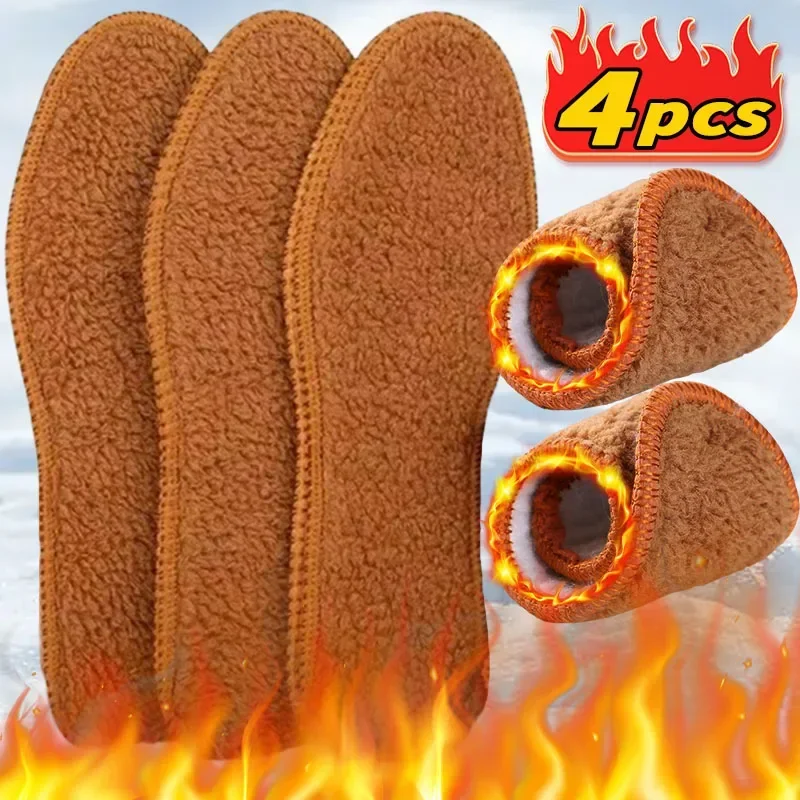 Winter Alpaca Wool Insoles Soft Plush Warm Thicken Foot Breathable Thermal Shoe Insole for Women Men Snow Boots Shoes Heat Pads