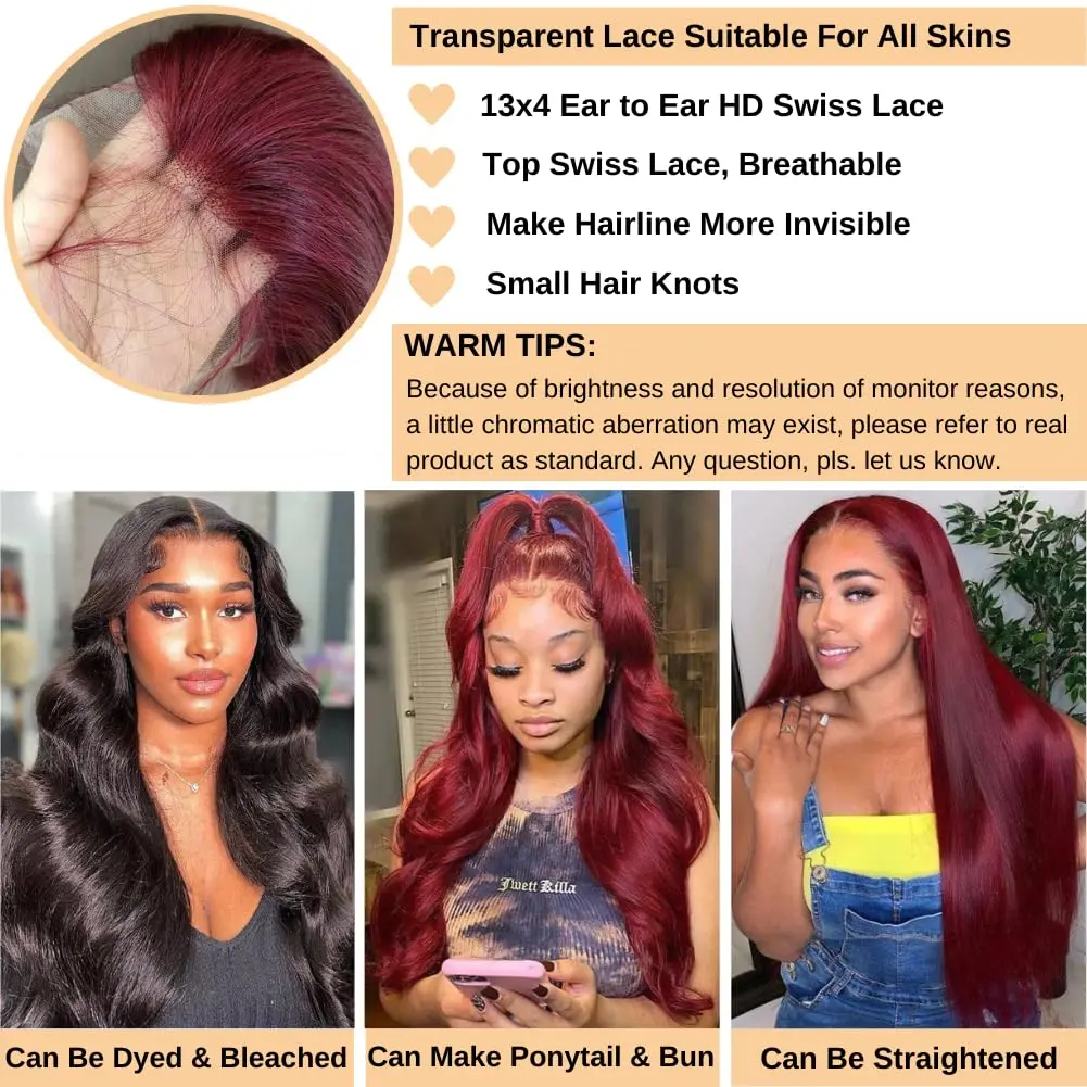 99J Burgundy Body Wave 13x6 HD Lace Front Human Hair Wig 13x4 Wine Red Colored Lace Frontal Curly Wigs For Women Choice Cospaly