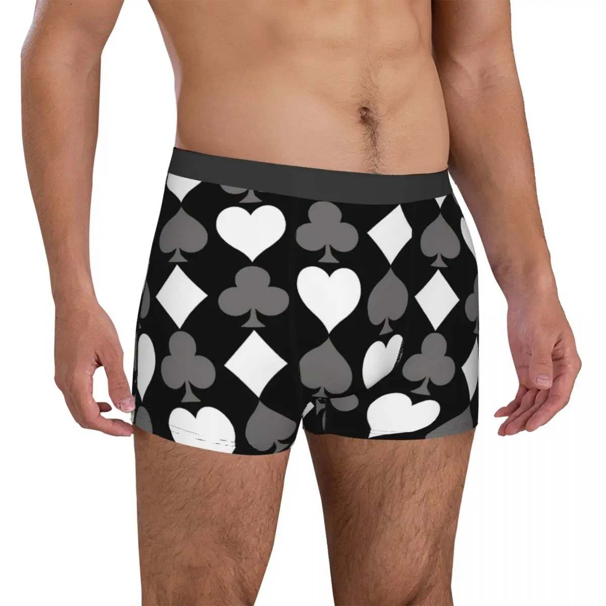 Poker Cards Print Underwear Card Suits 3D Pouch Trenky Trunk Print Shorts Briefs Elastic Male Panties Big Size