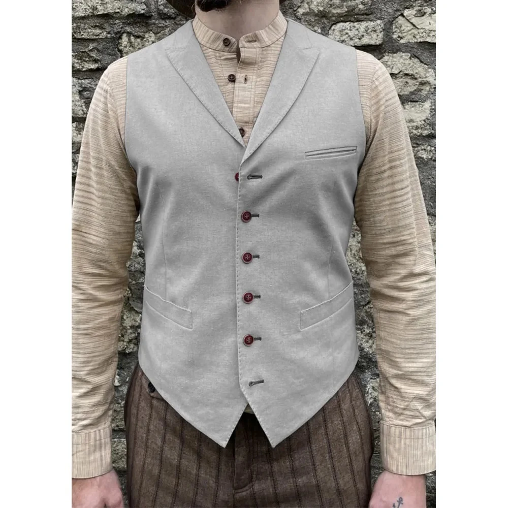 Casual Vest Man Linen Men's Classic Lightweight  Vest for Men's Suit Peak Lapel Single-breasted Elegant Sleeveless