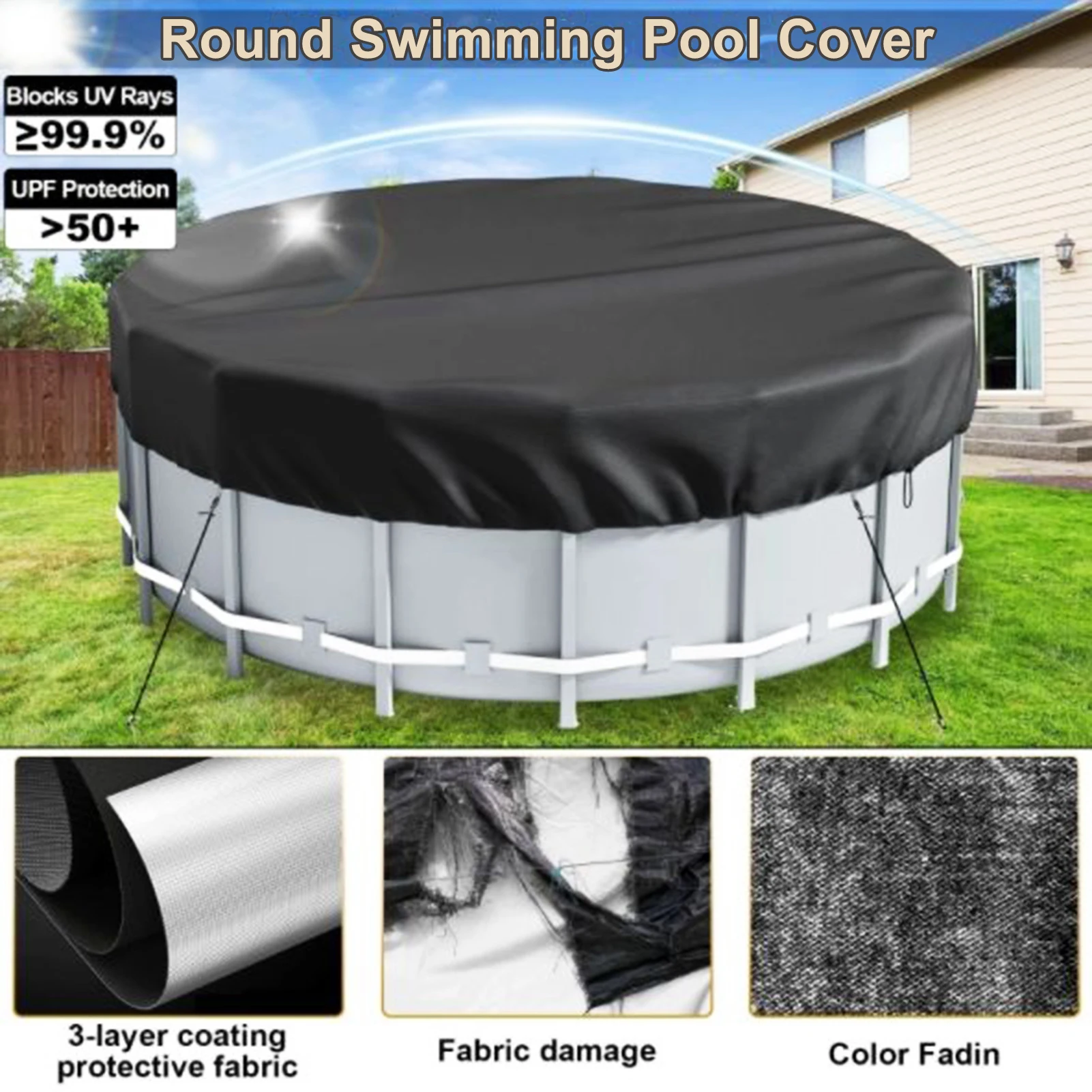 

Outdoor Round Bracket Swimming Pool Cover Courtyard Waterproof Sunscreen Dustproof Pool Cover Heat Reflective Safety Sun Protect