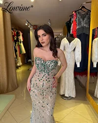 Green Crystals Mermaid Prom Dresses 2025 Customized Long Wedding Party Dress Arabic Evening Gowns Robe Soiree Coktail Champagne
