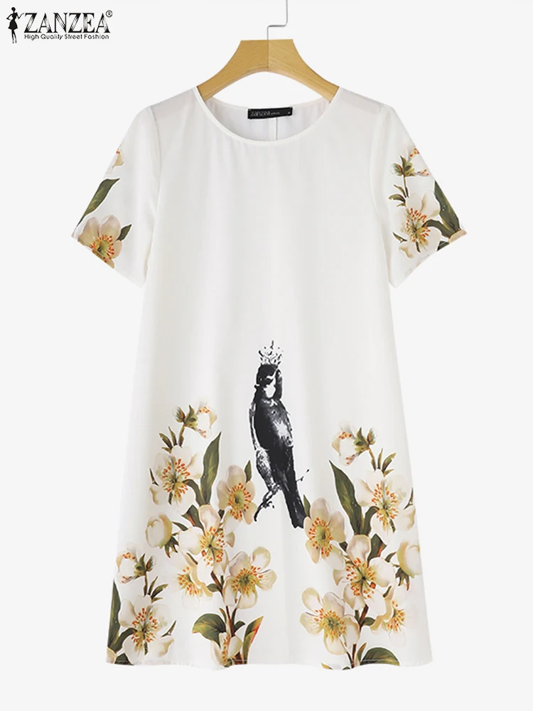ZANZEA donna abiti con stampa retrò Vintage manica corta Mini prendisole 2024 vacanze estive girocollo abiti Casual femminili Vestidos