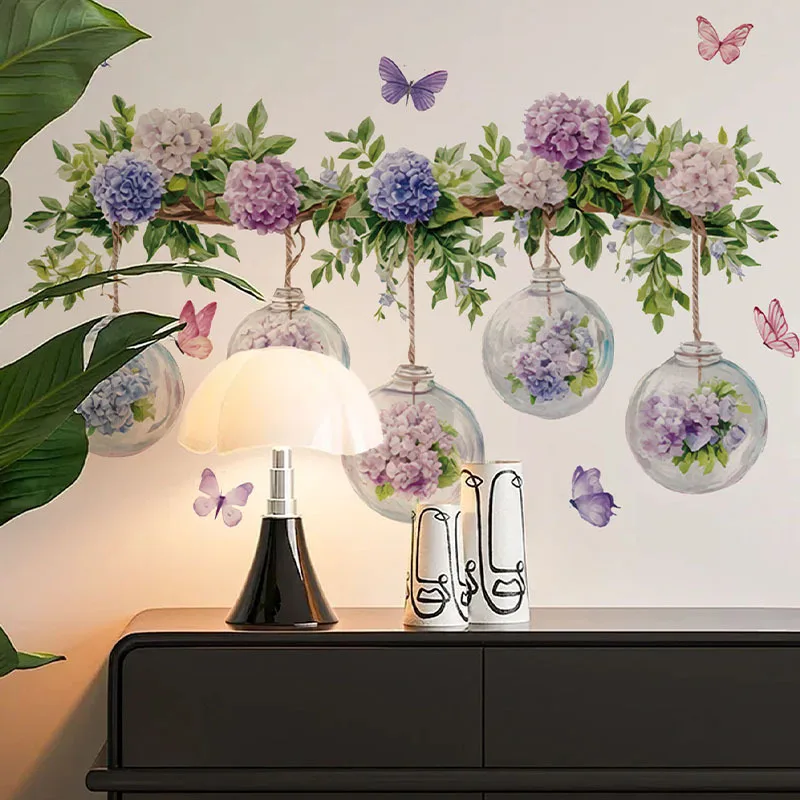 1 Piece of Hydrangea Flower Wall Sticker, Decorates the Living Room, Dining Room, Bathroom, and Bedroom, Removable Pvc Wall Sticker view 2