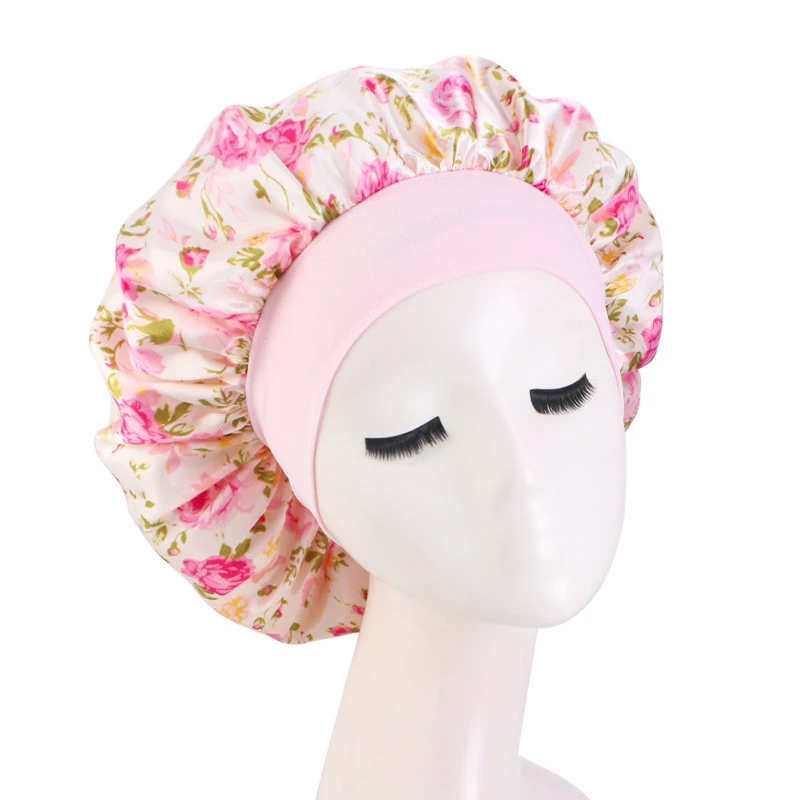 Gorro de satén grande con estampado Floral para mujer, gorro de pelo de flores grandes, gorro de noche para dormir, gorros de envoltura para la cabeza, gorros africanos