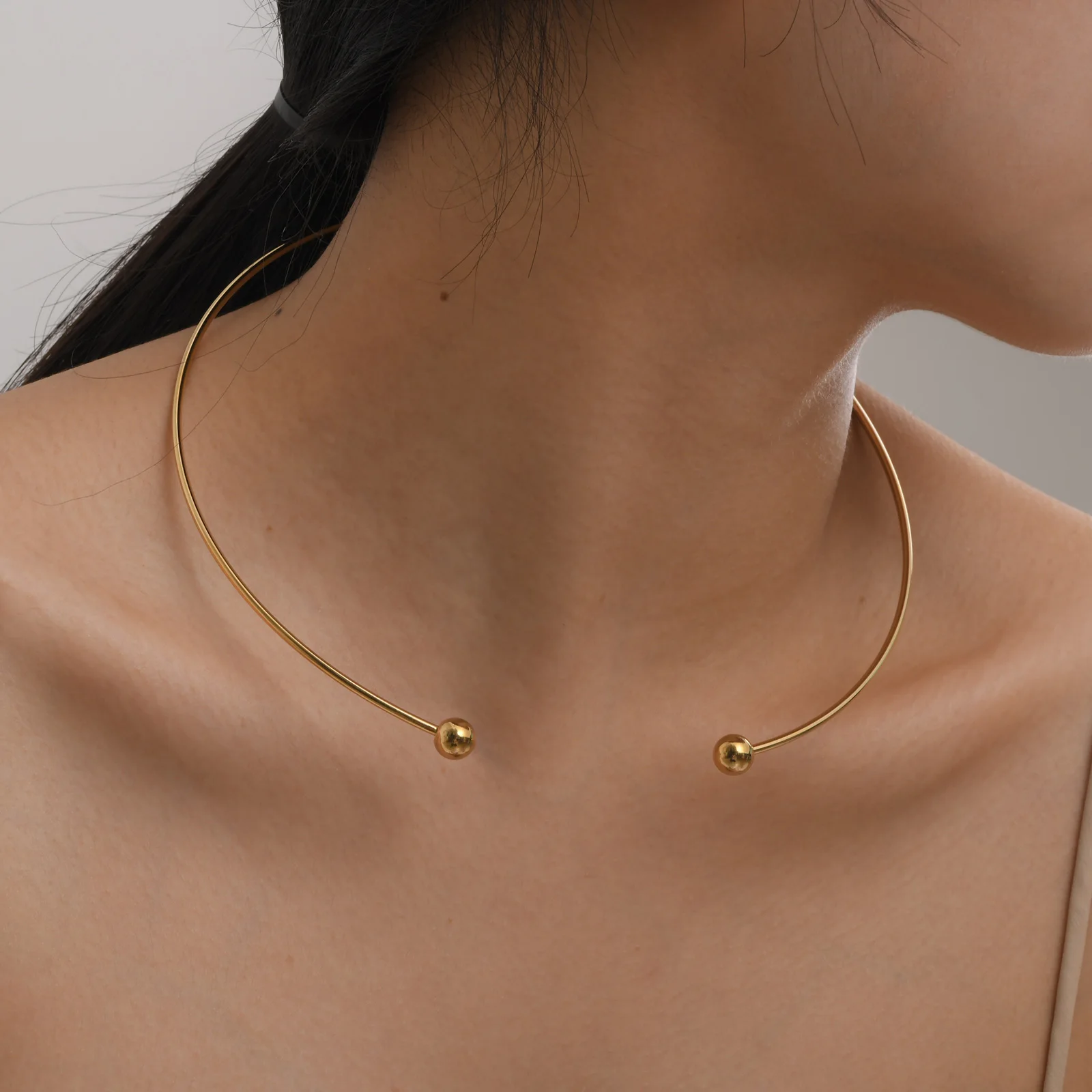 1 PC 2mm Stainless Steel Collar Choker Necklace Gold Color Round Open Collar Jewelry Simple Fashion Necklace For Men Women