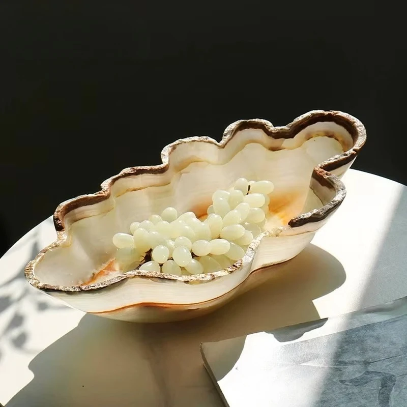 Light Luxury Natural Stone Fruit Tray High-end Onyx Creativity Bowl for Living Room Entrance Coffee Table Storage