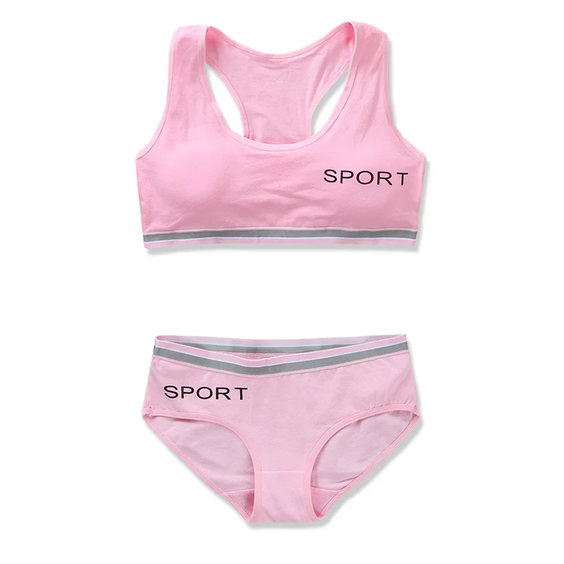 Teens Girls Sports Bra Puberty Gym Underwear Wireless Teenager Training Bra Set