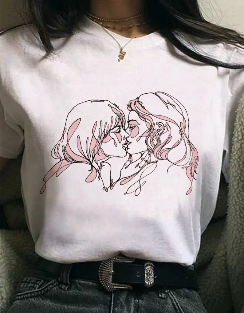 Girls Kissing Abstract One Line Drawing T shirt Lgbt Lesbian Single Line Drawing Art T shirt Kiss