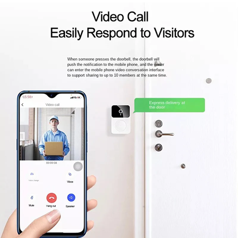 Tuya WiFi Video Doorbell Smart Home Wireless HD Camera Motion Detection Wireless Rechargeable Battery Outdoor Visual Doorbell