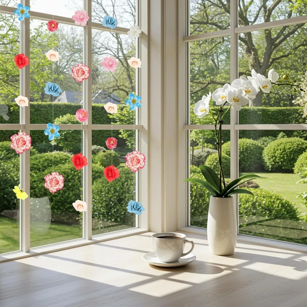6 SZT. Sztuczne Kwiaty Girlandy Wiszące Dekoracje Sztuczny Jedwab Flora Sztuczne Róże Pnącza z Haczykami Dekoracje Domowe do Zasłon Ścian