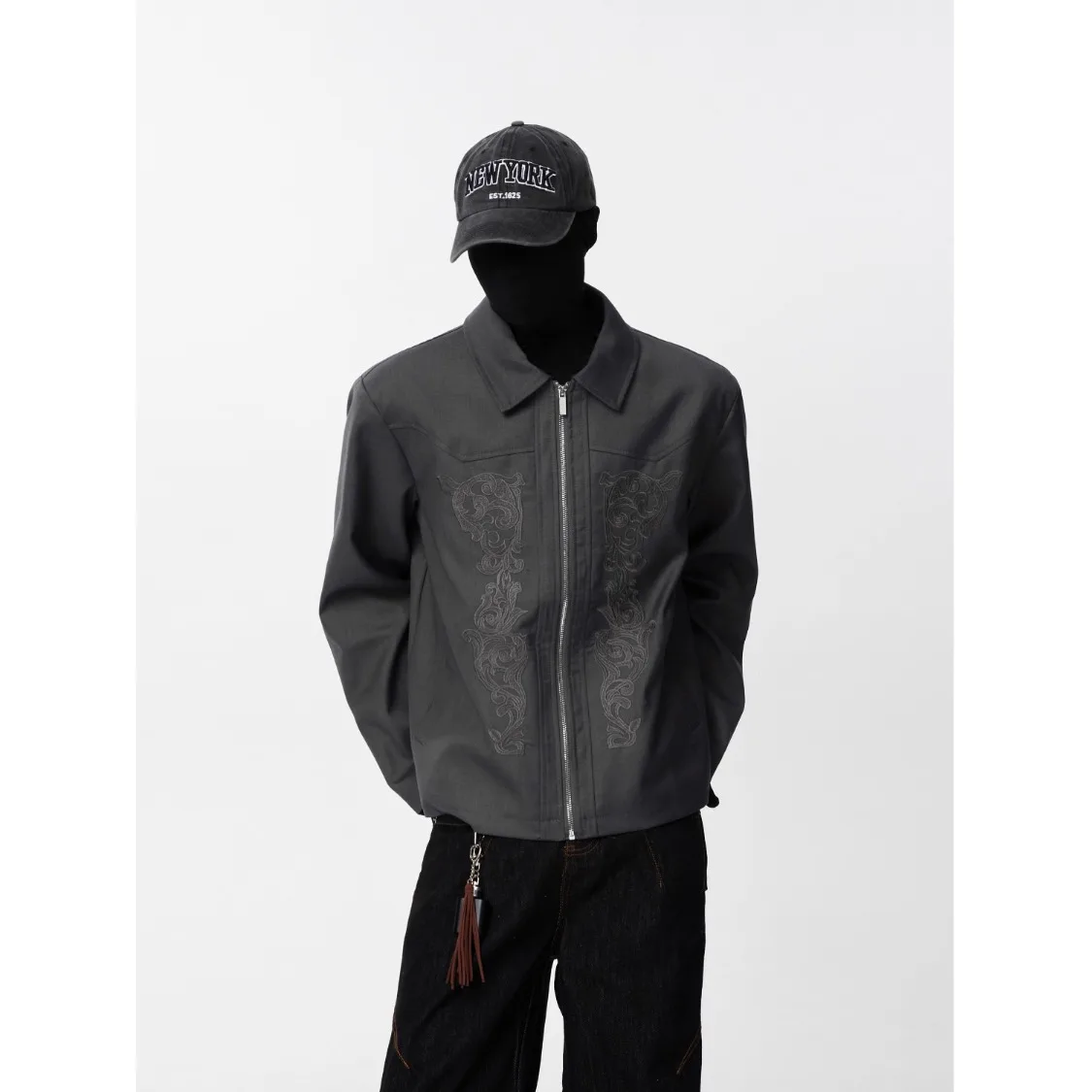 

American High Street Carved Embroidery Flight Jaet Men's Spring Trendy Design Casual Jaet Loose Fit Polyester Fiber