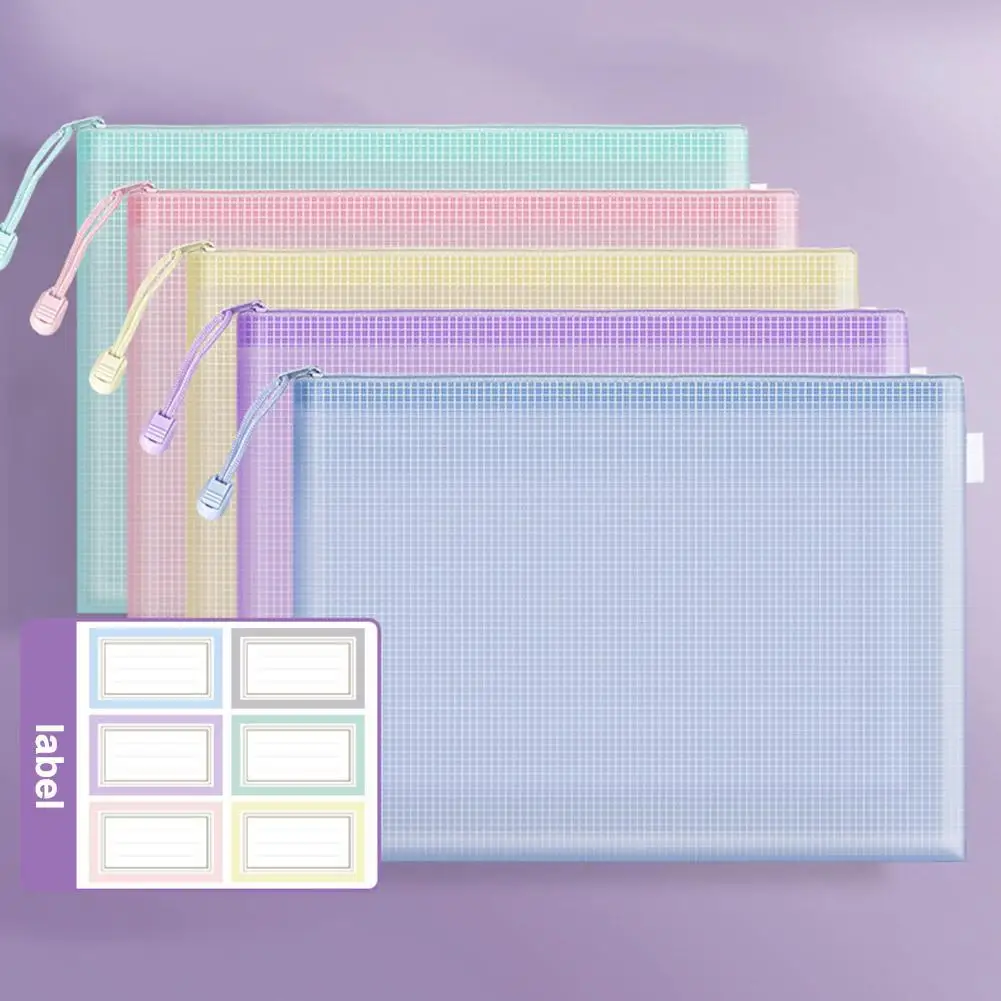 

5pcs Mesh Zipper Pouch Document Bag Waterproof Zip File Folders A4 School Office Supplies Pencil Case Storage Bags