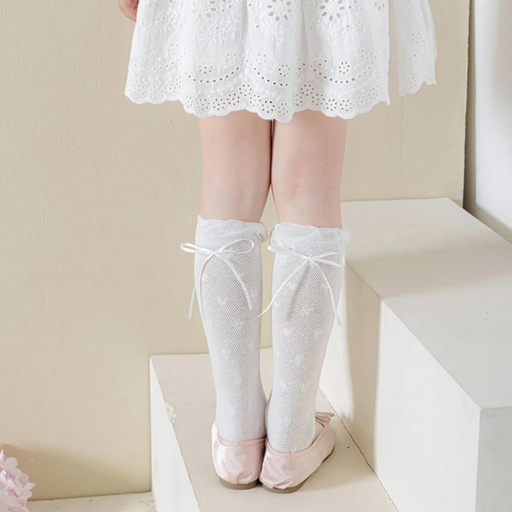 

Cute Sweet Children Mid-Tube Hosiery Princess Thin Lolita Lace Stockings Cotton Solid Color Balletcore Socks Kids