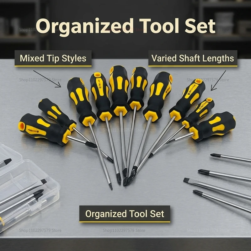 11PCS Magnetic Screwdriver Set Professional Flat Cross Head Cushioned Grip Handle Anti Demagnetizing Remagnetizing Tool
