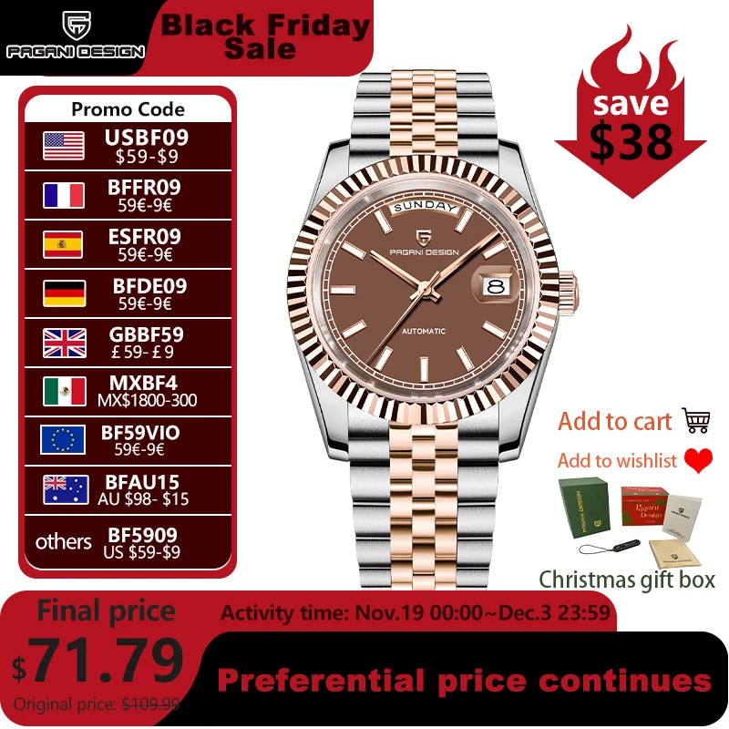 Pagani design esmalte dial 2025 novo dd36 relógios masculinos prata ouro luxo relógio automático masculino à prova dwaterproof água relógio de pulso mecânico