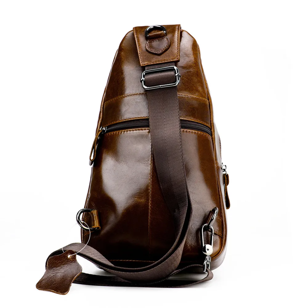 Cow Leather Men's Chest Bag Genuine Leather Chest Bag Casual Sports Front Crossbody Bag Men's Single Shoulder Crossbody Bag