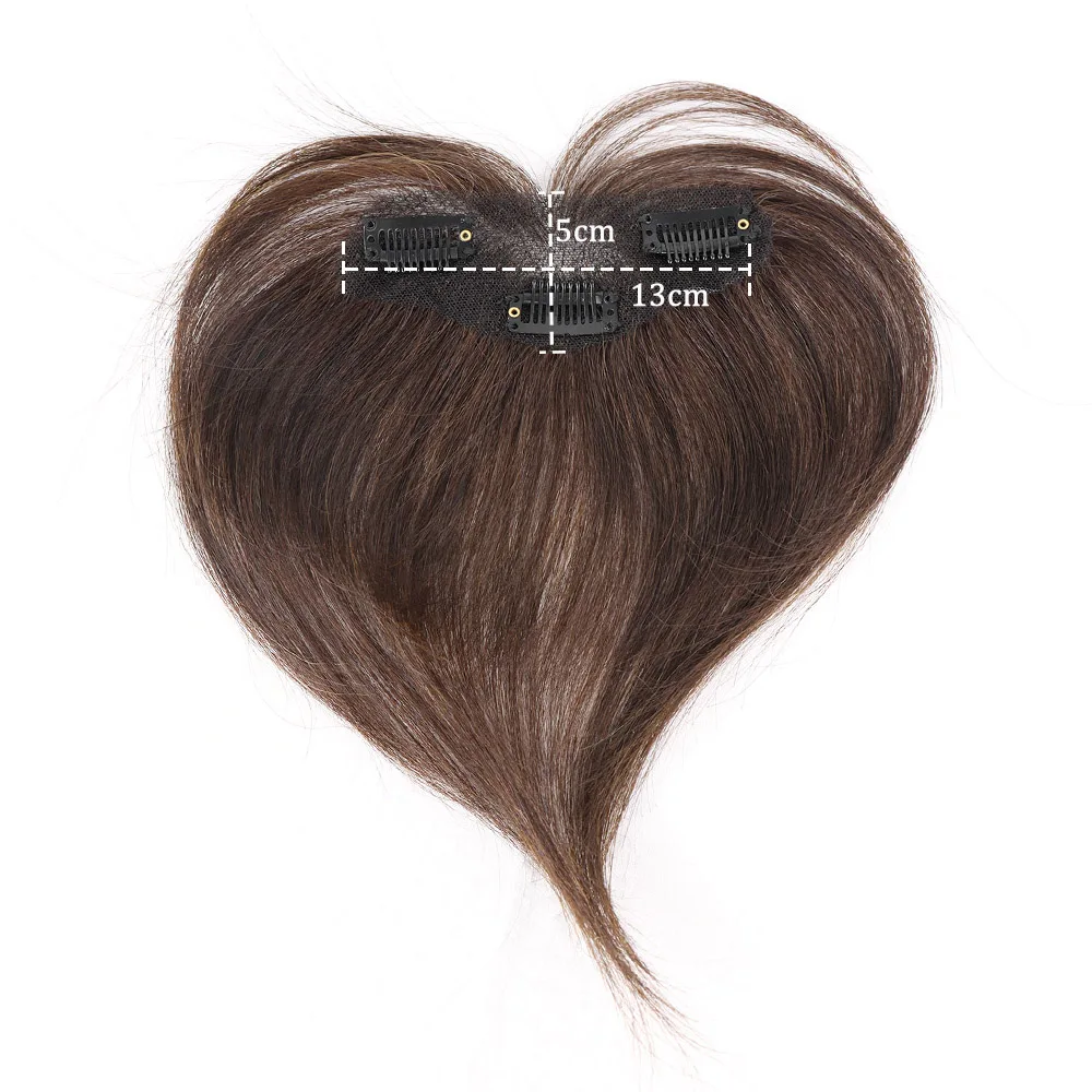 Brown Clip In Bangs 100% Real Human Hair Wispy French Bangs Fringe with Temples Hairpiece Air Bangs for Women Hair Extensions