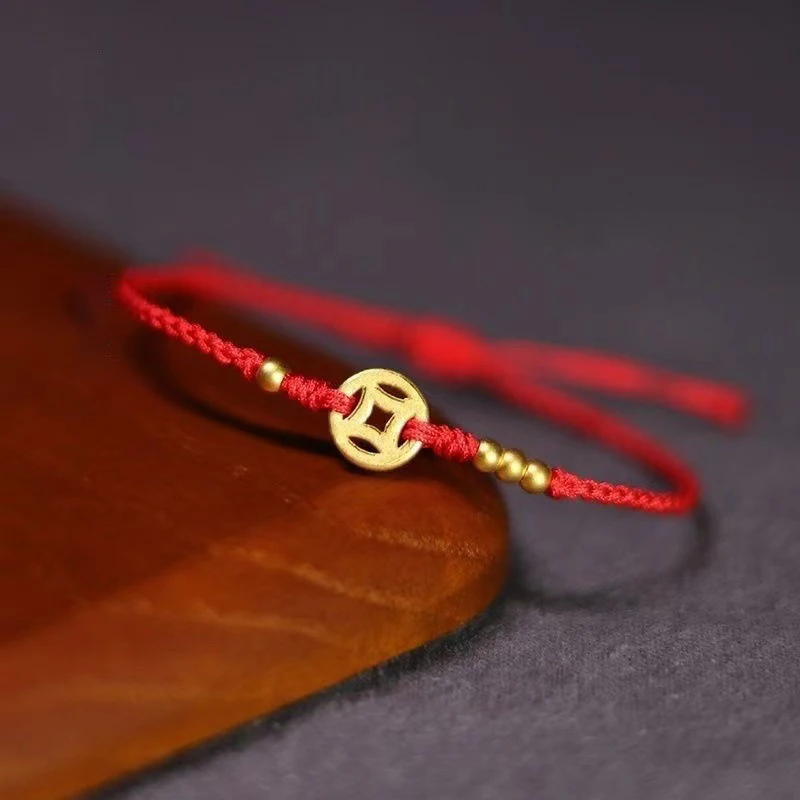 النمط الصيني قابل للتعديل الأحمر سوار سحر اليدوية النحاس عملة حبل مضفر سلسلة النساء الرجال محظوظ الأزياء والمجوهرات صديق هدية #6