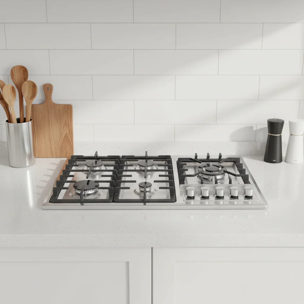 Built-In Table Gas Hob 5 Burners Stainless Steel Construction Energy Saving Electronic Ignition Tempered Glass Panel Electric