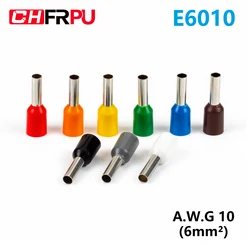 100pcs  E6010 Insulated Ferrules Terminal Block Cord End Wire Connector Electrical Crimp Terminator  Wire  For 6mm2, 10 AWG