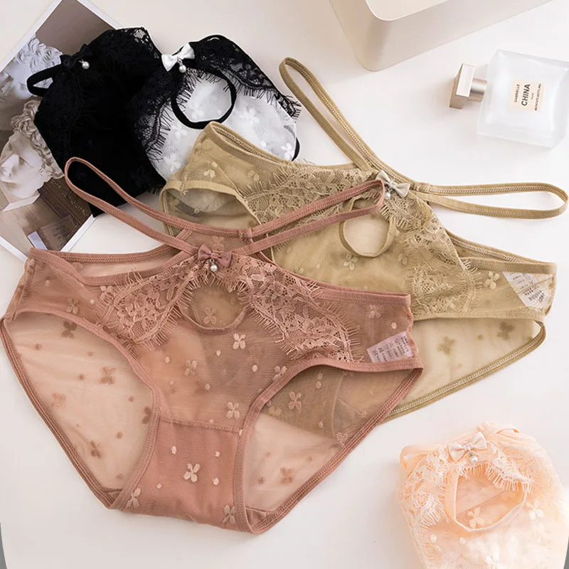 Ropa interior sexy para mujer, bragas de malla de encaje, bragas brasileñas sin costuras, lencería femenina, calzoncillos de cuerda
