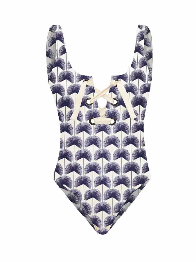 2023 Ginkgo Art Print Backless Bathing Suit Deep V Designer Swimsuit Elegance Sexy Fashion Bikini Woman Summer Beach Straps