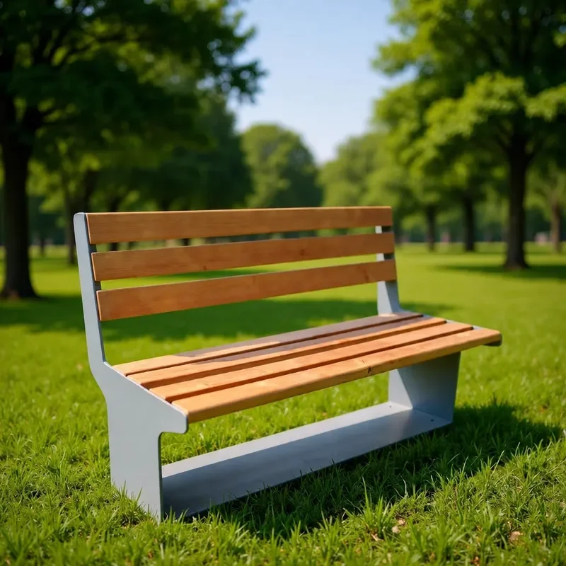 Outdoor Metal Park Bench Stainless Steel Frame Solid Wood Seat with Backrest Durable Leisure Chair for Garden Patio Public