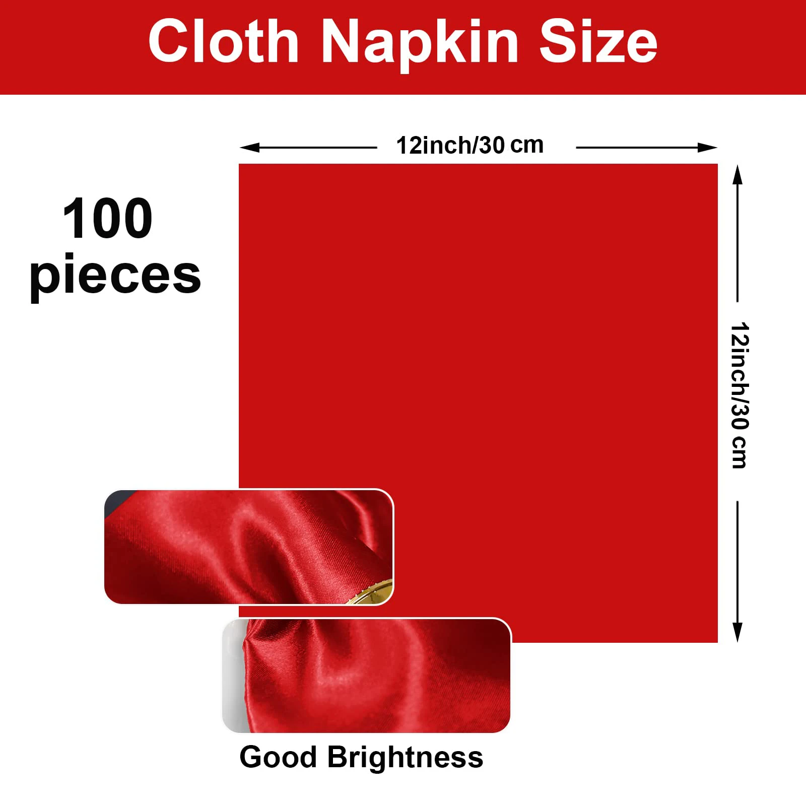 100PCS Christmas Red Satin Napkins, 30x30cm Square Satin Napkins Silky Soft Dinner Napkins for Wedding Thanksgiving Decoration