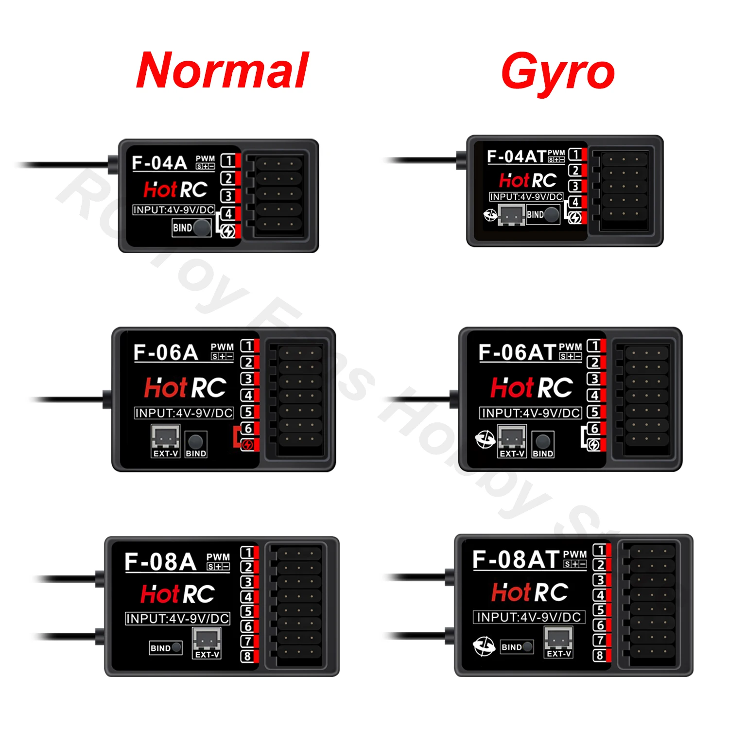 HOTRC 2.4Ghz Receivers F-04A F-06AT with/Without Gyro Light Control for CT-4A CT-6A CT-8A HT-8A DS600 Transmitter Remote Control