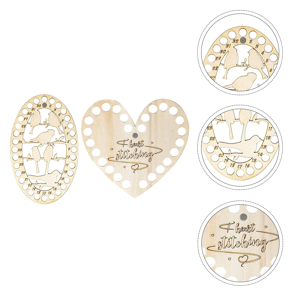 4pcs Wooden Embroidery Floss Organizer Cross Stitch Holder Compact Sewing Thread Storage Plate Hollow Design Heart Shape Thread