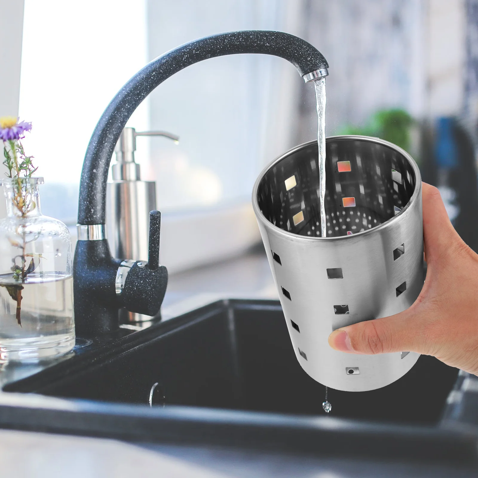 

Kitchen Utensil Drying Rack Stainless Steel Chopstick Holder Drainage Design Knives Forks Storage Container