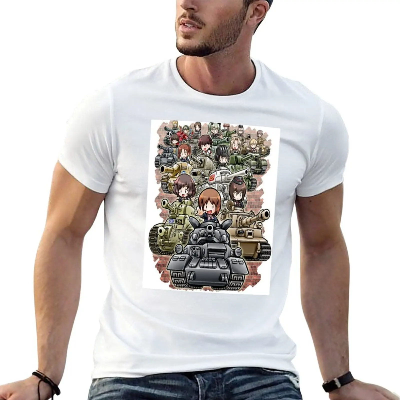 Girls und panzer T-Shirt vintage funny shirt cotton oversized t shirts for men