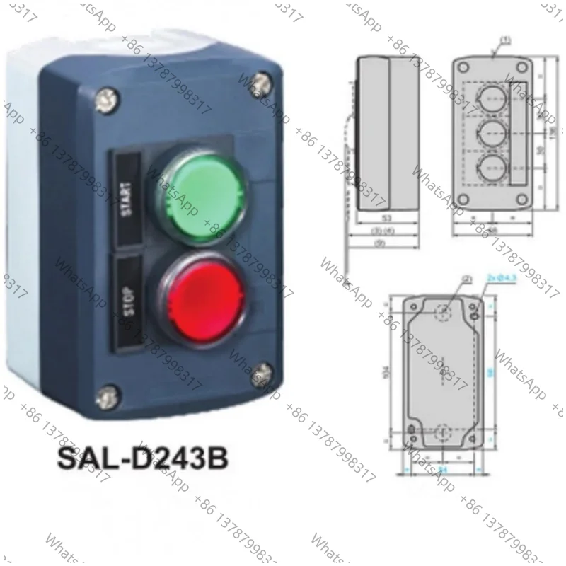 1pcs waterproof control box push button switch station SAL(LA68H-D XAL)-D243B 1 pushbutton with red LED another with green LED