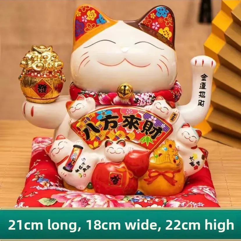 Hand-shaking Maneki Neko Figurines Automatic Hand-shaking Prosperous Business, Store Opening Gifts for Offices Homes