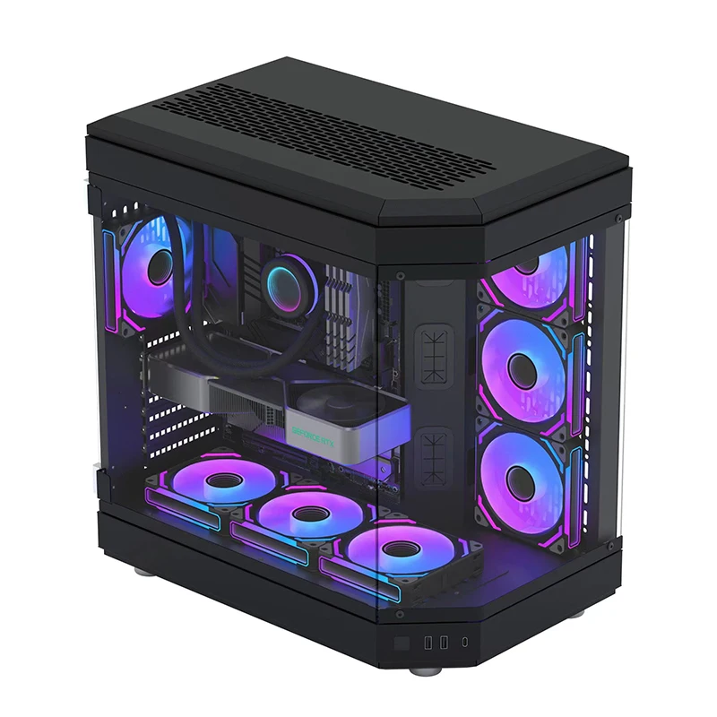 New model customized U-shaped double-sided glass side transparency computer case  wide capacity esport server chassis