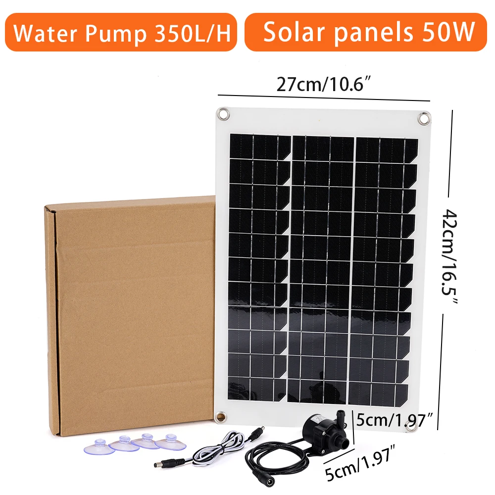 50W Solar Power Water Pump Set Quiet Solar Panel Brushless For Submersible Water Sprinkler Pool Pond Garden Fountain Decoreation