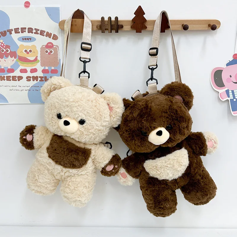 Sac à dos ours en peluche mignon, poupée au design de thé au lait, sac à bandoulière doux pour filles, paquet d'animaux de dessin animé
