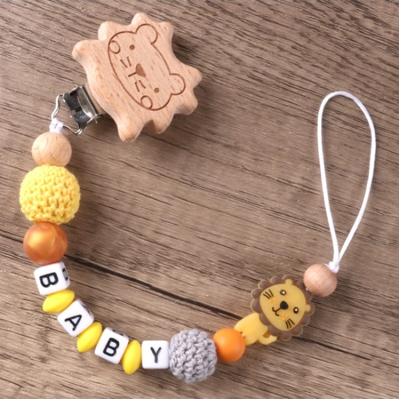 

Ins Baby Personalized Name Customized Pacifier Clips Chains Nipple Dummy Holder Pendants Toddler Lion Teething Toys Chew Gifts
