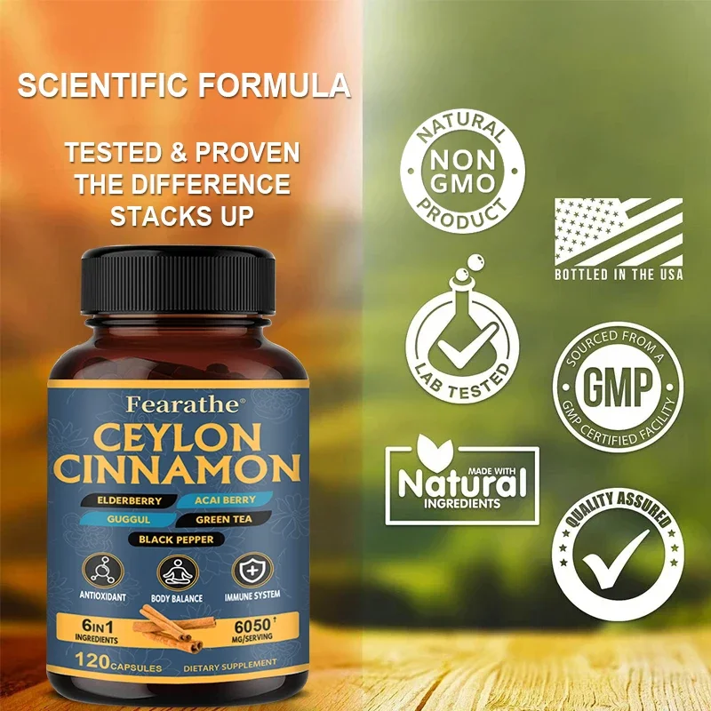 Organic Ceylon Cinnamon Capsules - Balance, Immune System, Antioxidant, 100% Certified Organic, Gluten Free and Non-GMO