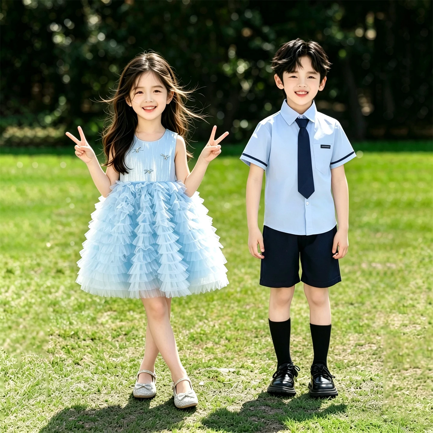 Vestido Azul para Apresentação Escolar para Alunos do Ensino Fundamental e Jardim de Infância, Meninos e Meninas, Traje de Coro Infantil para Apresent