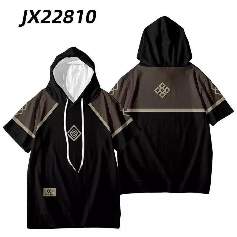 Genshin Impact Zhongli Cosplay T-Shirt and Shorts Cool Summer Short Sleeve Zhong Li Kimono Haori Cape Tops Streetwear