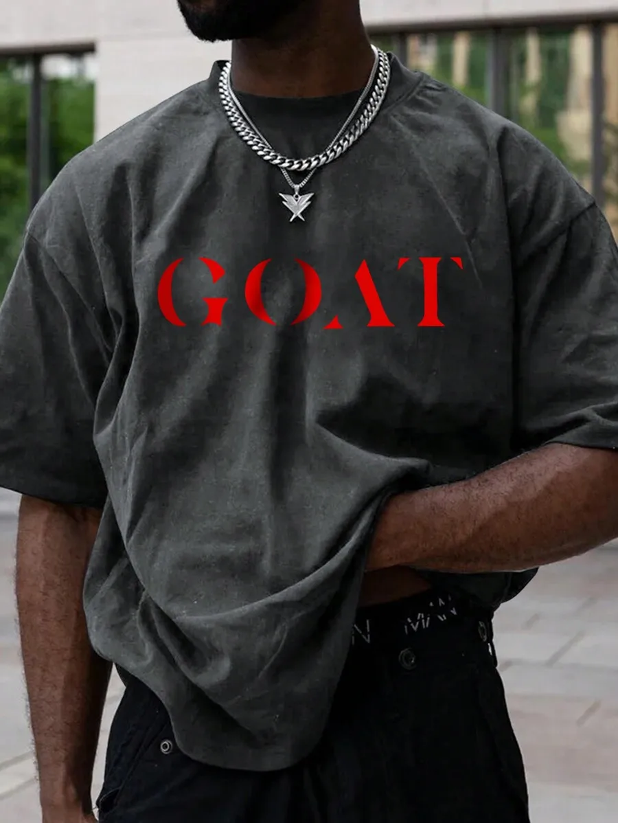 

Men's Distressed Black Graphic Print Loose Fit Casual T-Shirt