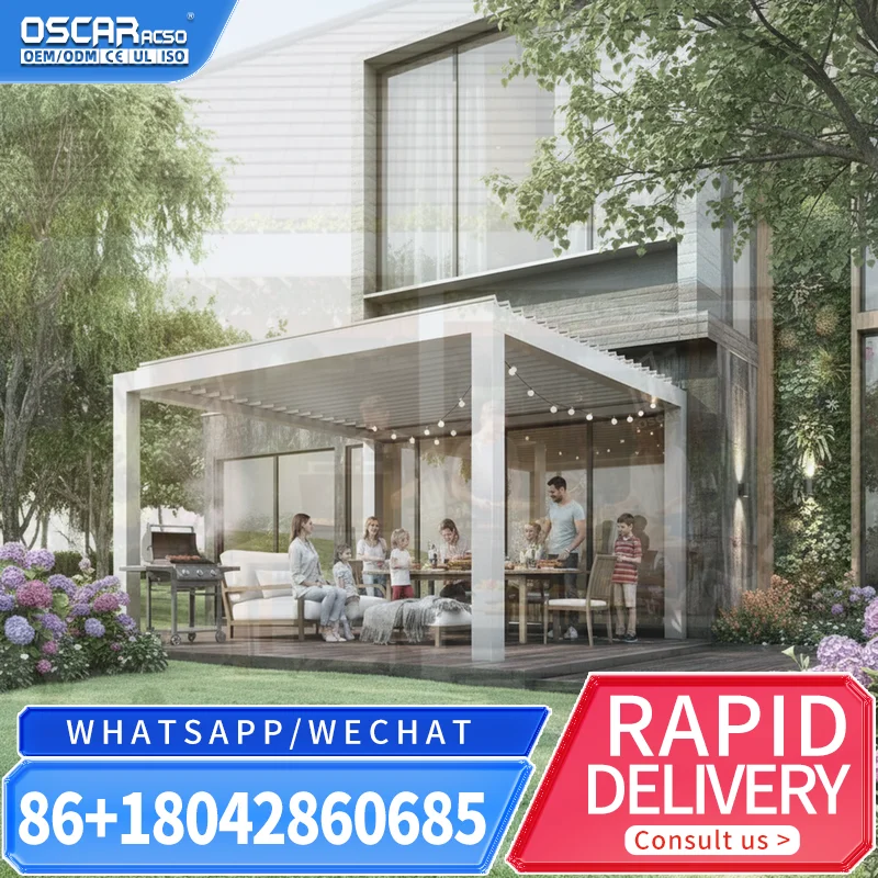 Terrace Motorized Outdoor Zip Screen for Sun Shading and Blackout pergola