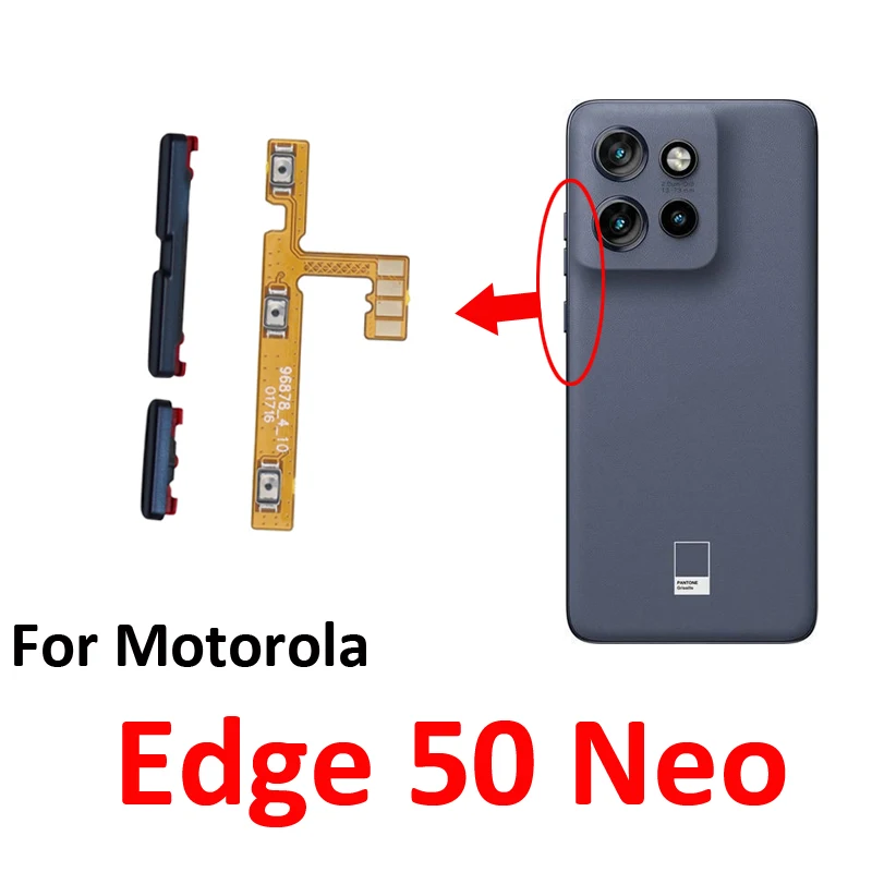 

Phone Power Volume Button For Motorola Moto Edge 50 Neo New On Off Up Down External Side Key Flex Cable Parts Black
